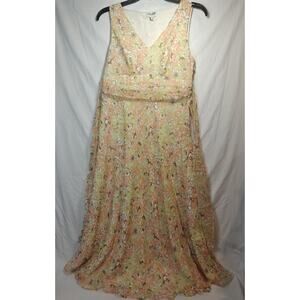 Mimi Maternity S Midi Floral Flowy Lined Dress 100% Silk Shell Springcore Garden